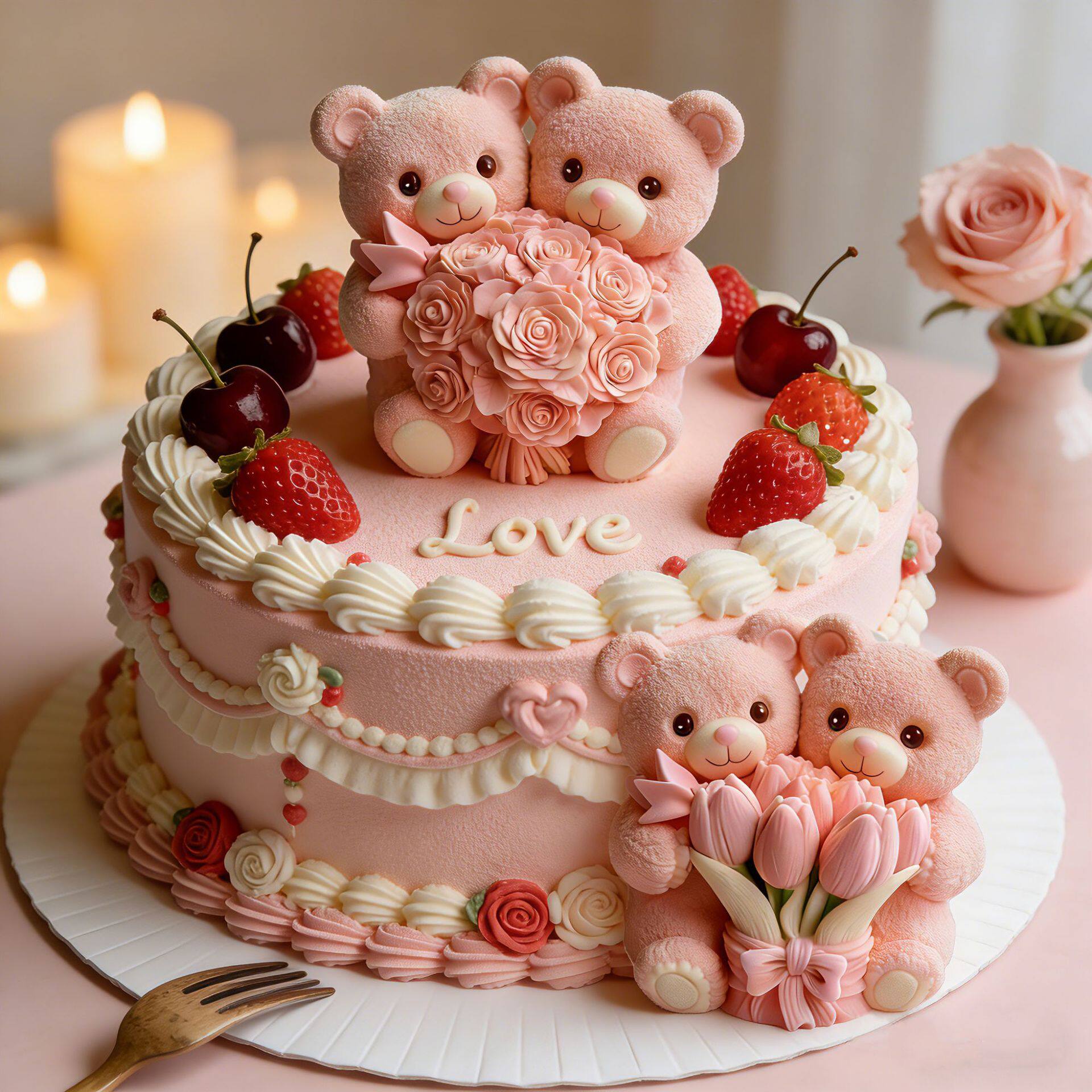 抱花小熊硅胶模具创意手工diy自制卡通小熊慕斯蛋糕巧克力点缀