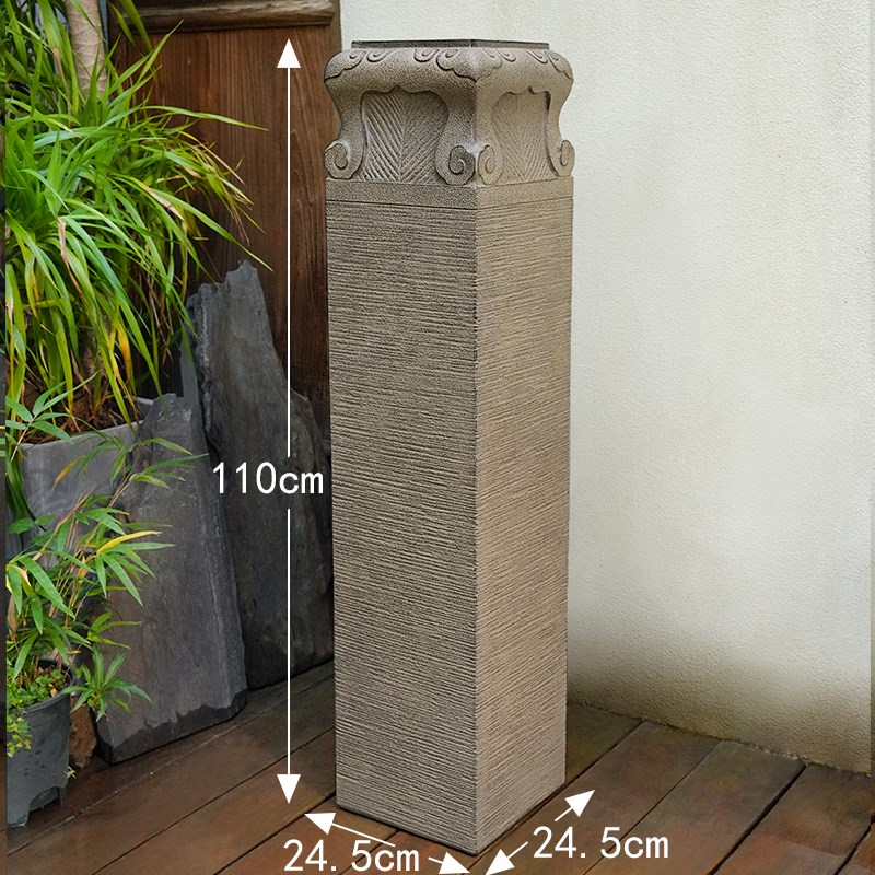 落地摆件祥云柱 人造石柱石墩子客厅玄关仿古展示V柱盆景花架底座