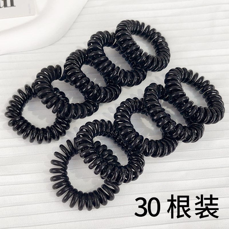 黑色电话线发绳女款头绳发圈高弹力耐用橡皮筋扎T头发粗皮筋女大