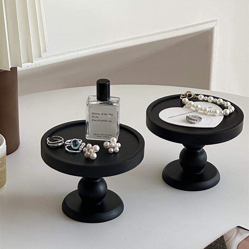 2025新款香薰蜡烛托盘首饰展z示架家用收纳黑色实木圆形装饰摆件