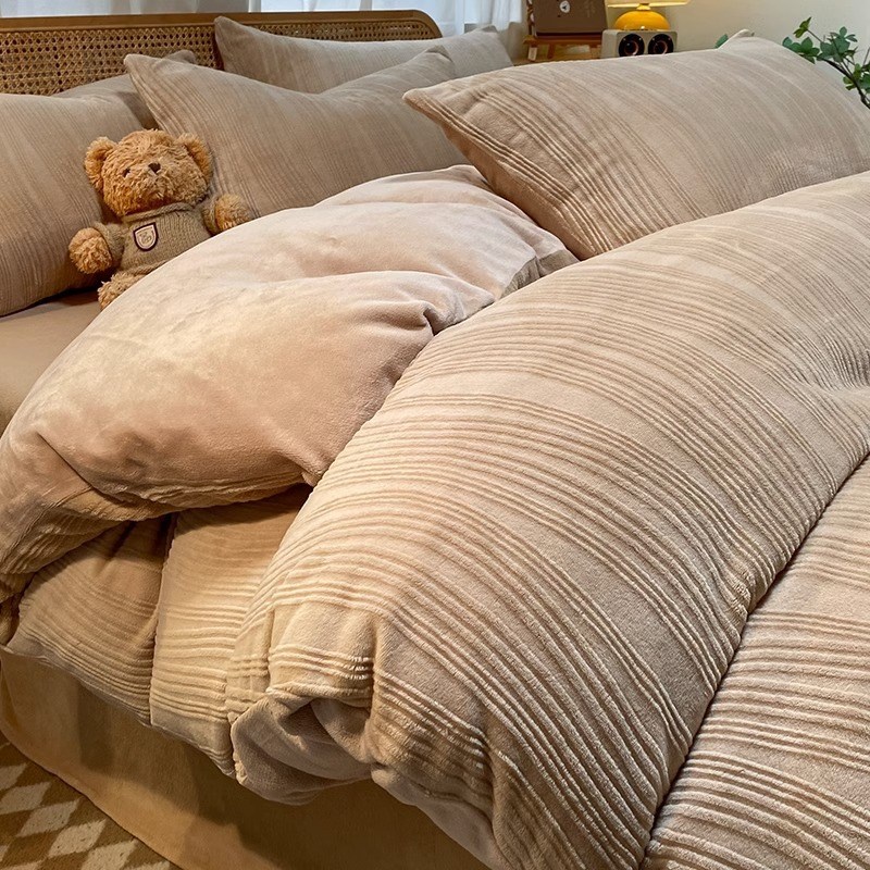 双面加厚牛奶珊瑚绒床上四件套冬季加绒被套珊瑚法U兰绒面床单床