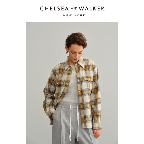 Chelsea and Walker吴昕推荐休闲法兰绒格纹衬衫长袖百搭格子上衣