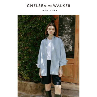 春 Walker日本进口埃及棉oversize男友风廓形条纹衬衫 Chelsea and