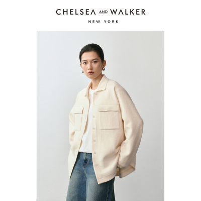 Chelsea and Walke沈梦辰推荐经典袋饰羊毛衬衫春款高级感夹克女
