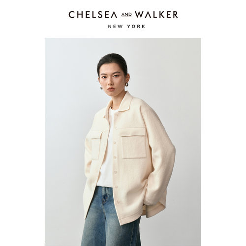 Chelsea and Walke沈梦辰推荐经典袋饰羊毛衬衫春款高级感夹克女