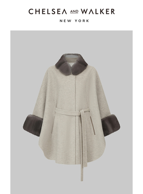 Chelsea and Walker 100%双面羊毛斗篷大衣新年战袍水貂皮草外套