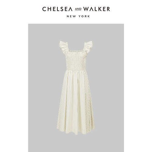Chelsea and Walker纯棉法式小方领飞袖连衣裙2026夏季新款长裙