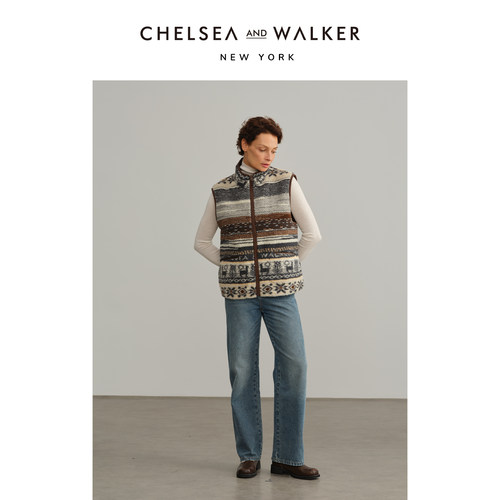 Chelsea and Walker吴昕推荐费尔岛摇粒绒马甲复古时髦两面穿外套