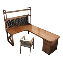 实木转角桌书桌书柜书架一体整墙组合定制L型拐角桌7字型学习桌子