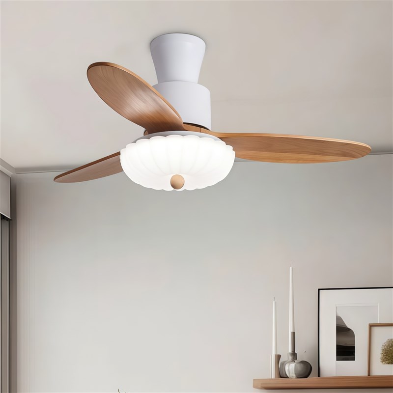 实木吸顶风扇灯餐厅卧室家用变频电风扇低楼层原木风客厅吊扇吊灯