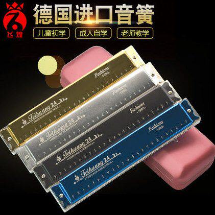 德国进口音簧飞煌24孔复音重音口琴专业演奏C/A/B/C/D/E/F/G#12调