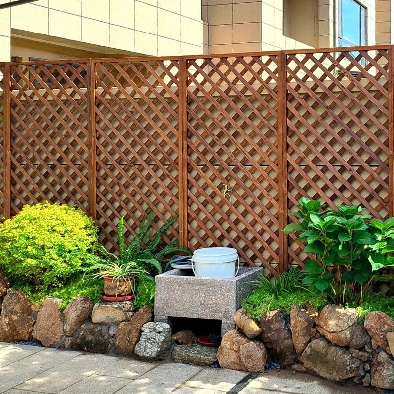 防腐木栅栏篱笆围栏护栏庭院网格屏风F隔断爬藤炭化木花架装饰户