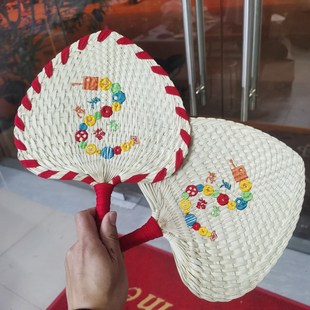 葵扇草编手摇w扇粽叶印字芭蕉扇子蒲扇刺绣印log 手工老式 新款 夏季
