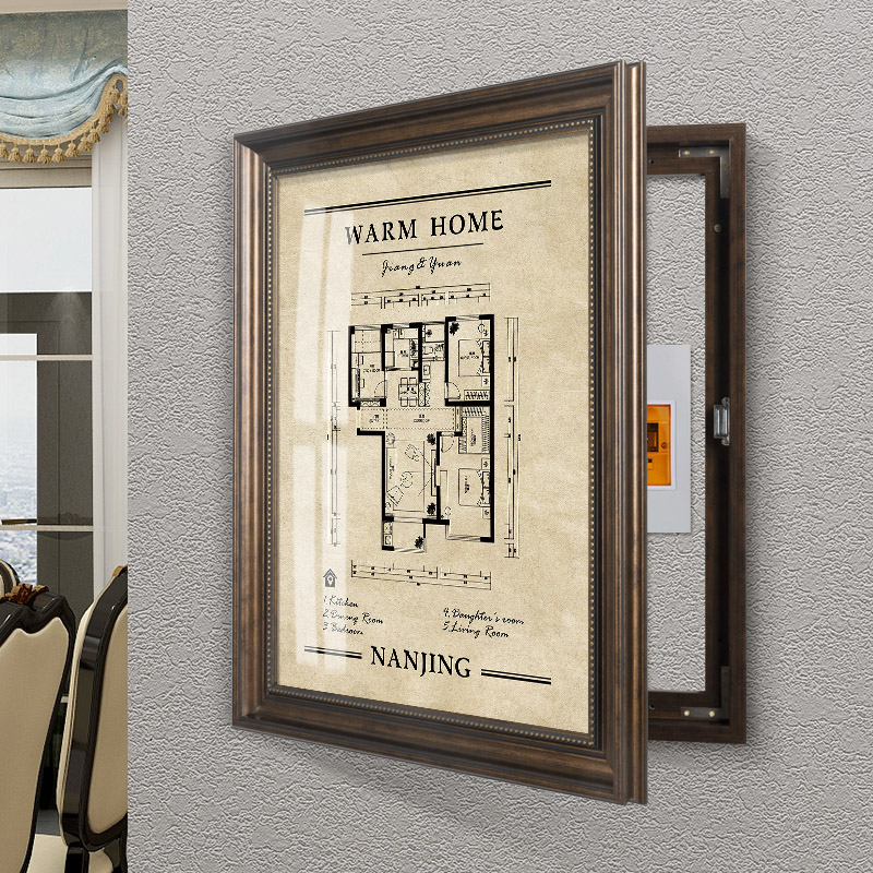 定制户型图电表箱装饰画美式复古竖版遮挡配电箱总开关配电箱挂画