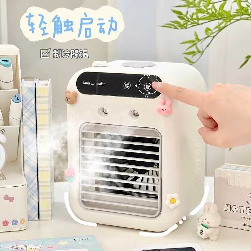 桌面冷风机双喷加湿器办公室桌上静音学生宿舍充电式喷雾风扇电扇