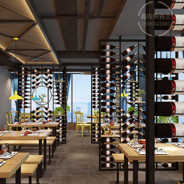 酒吧装饰铁艺酒架咖啡厅酒吧音乐餐厅墙上隔断屏风实木酒架酒柜