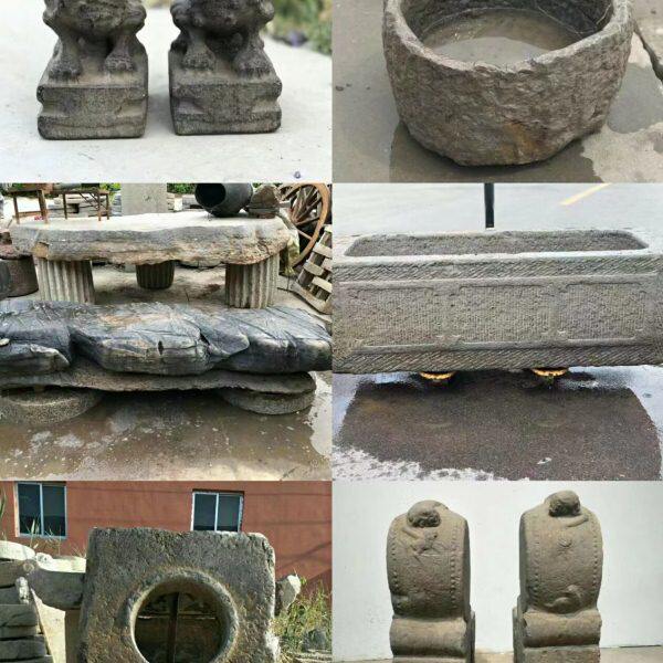 案头狮子老旧石雕养鱼养花洗手石盆随型大茶桌老式牛槽抱鼓石门墩