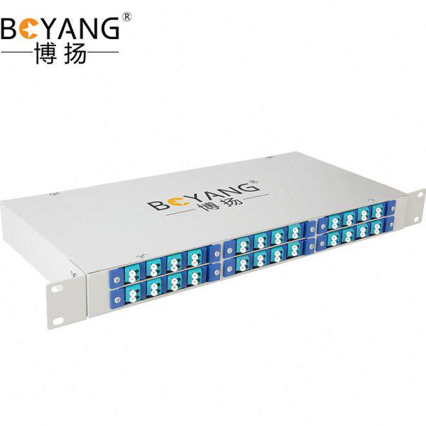 博扬 48芯24口光纤终端盒1U机架式LC万兆多模OM3双工48芯(满配尾