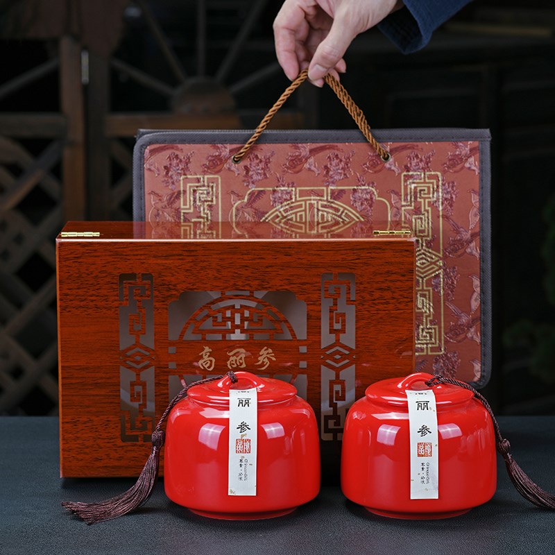 麦辞 高档红参高k丽参包装盒 高端参片木盒礼盒空盒陶瓷密封罐定