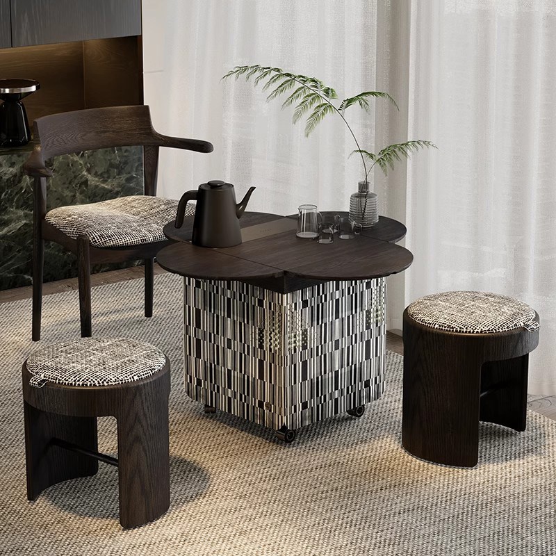 新中式现代简约可移动茶台烧水壶一体茶K车小户型阳台胡桃木茶桌