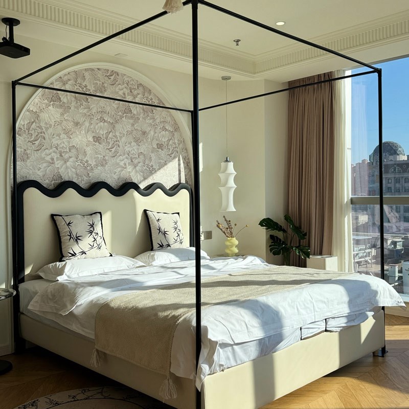 单独落地蚊帐杆支架加厚支架全金属D三通可定制四柱烤漆床幔铝合