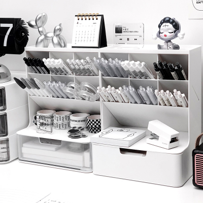 斜插式笔筒桌面收纳盒简约风格学生宿舍书桌文R具化妆刷一体置物