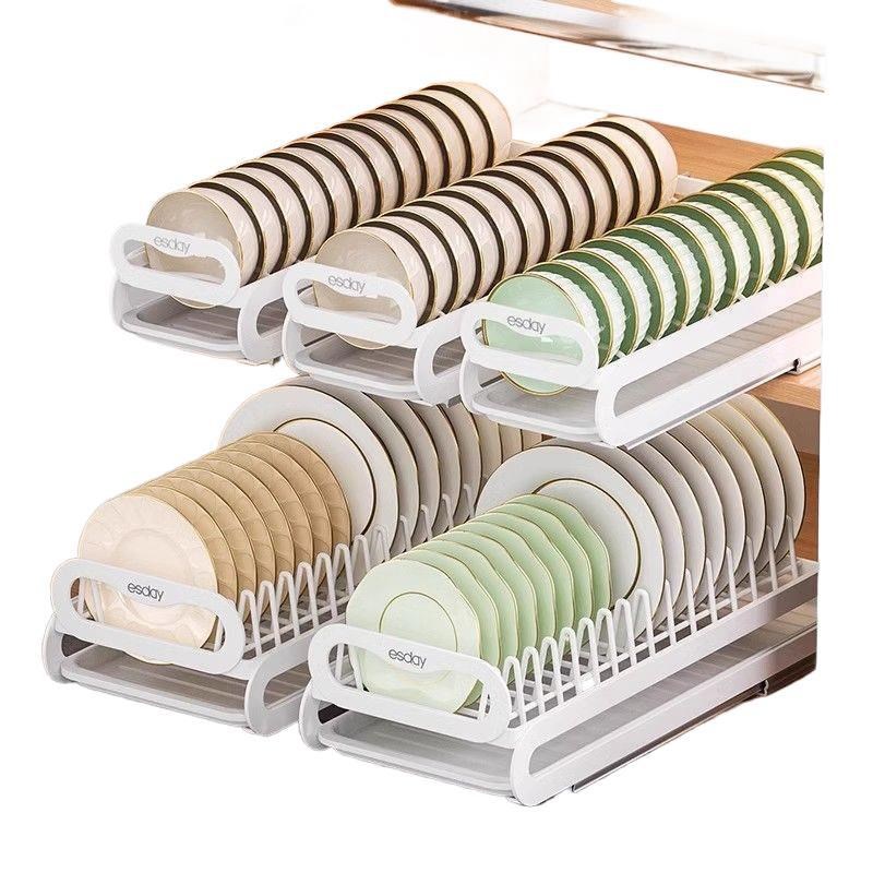 免安装厨房抽拉碗碟收纳架橱w柜碗架拉篮抽屉式碗盘盘子沥水置物