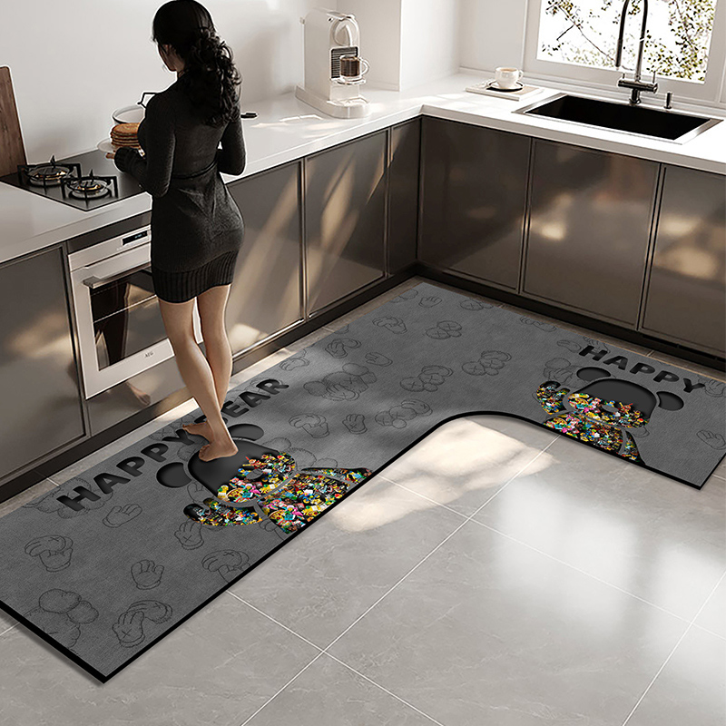 L形高级感厨房地垫硅藻泥吸水吸油防滑可M擦免洗防油耐脏好打理