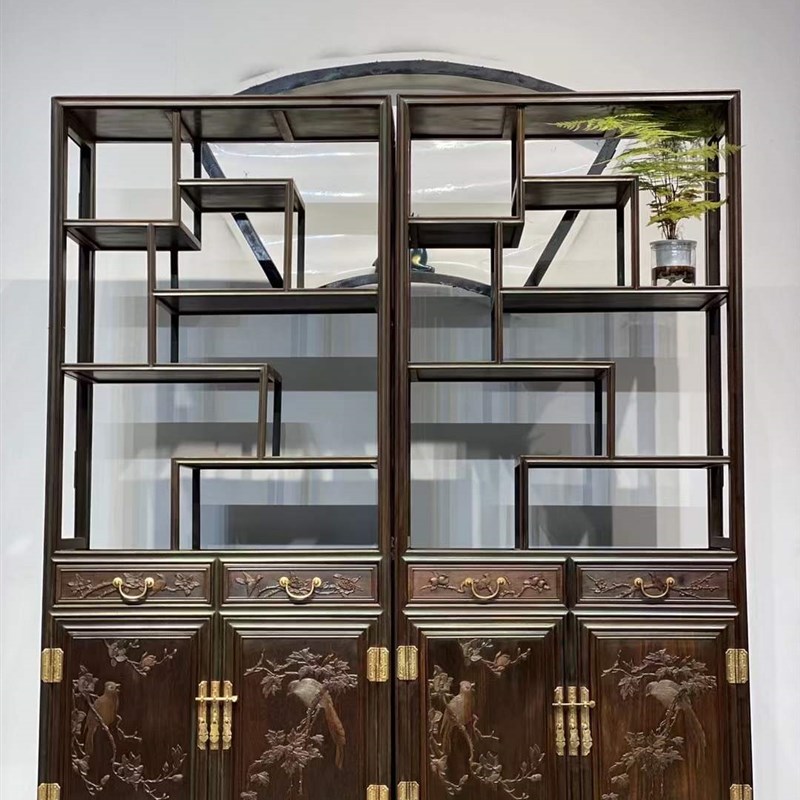 南美红酸枝微凹黄檀清式s花鸟玻璃柜书柩仿古典新中式红木家具