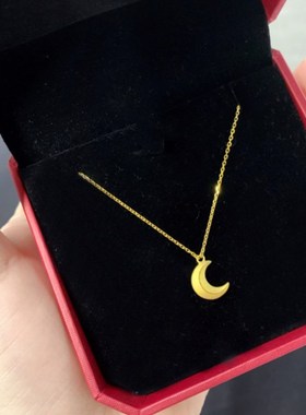 弯弯月亮项链 女纯银镀黄金色月牙 E锁骨链百搭星星日月简约潮气