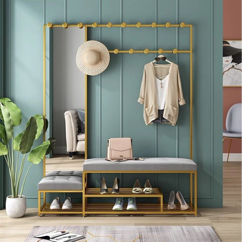 新款换鞋凳门口可坐玄关挂衣架一体入户门现代简约带镜Z子可坐家