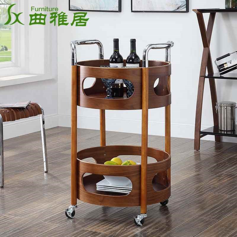 实木餐车小推g车移动家用茶水车餐厅酒店手推送餐车三层圆形酒水