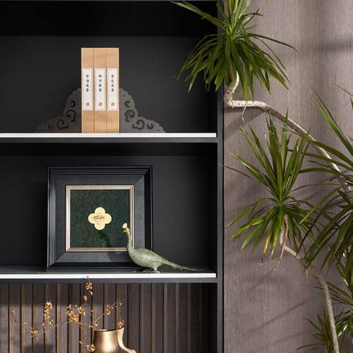 邸高家居 新中式客厅书房布置装饰画 铜孔雀书柜置物柜装饰品摆件