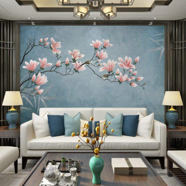 新中式花鸟电视背景墙壁纸客厅沙发影视墙壁画墙纸壁布3D墙布装饰,家装主材,无纺布墙纸,淘宝优惠券,粉丝福利购,淘宝优惠卷