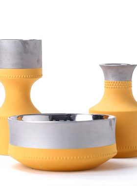 现代简约橙色镀银陶瓷花瓶售楼处样板间客厅陈列书架软装饰品摆件