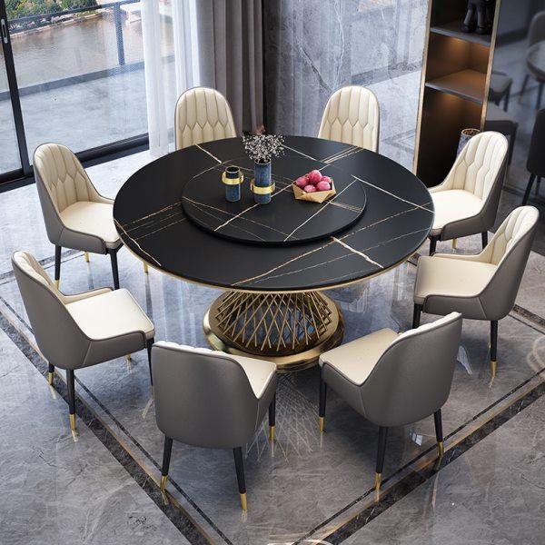 岩板轻奢餐桌椅组合现代简约圆形带转盘饭桌家用小户型大理石圆桌,住宅家具,岩板餐桌,淘宝优惠券,粉丝福利购,淘宝优惠卷