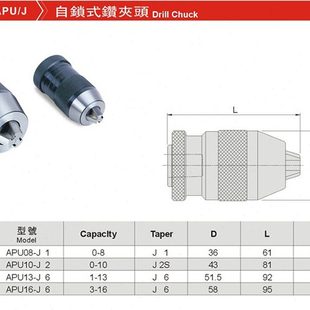 APU08 台湾精展GIN自锁式 钻夹头63050 自动