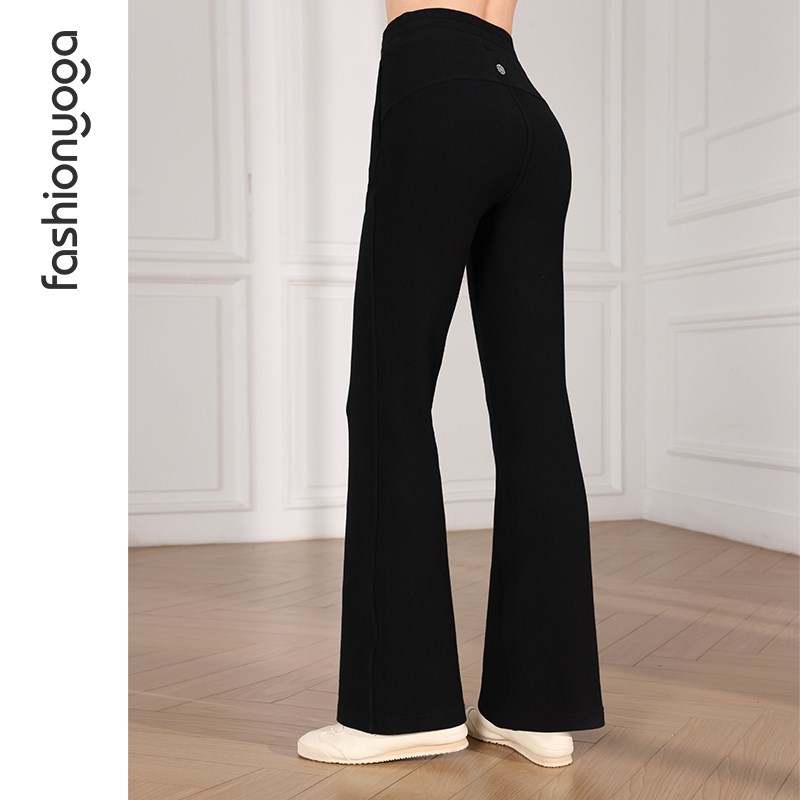 凡圣瑜伽服休闲外穿通勤简约时尚高腰显瘦垂感泡芙喇叭长裤F14980