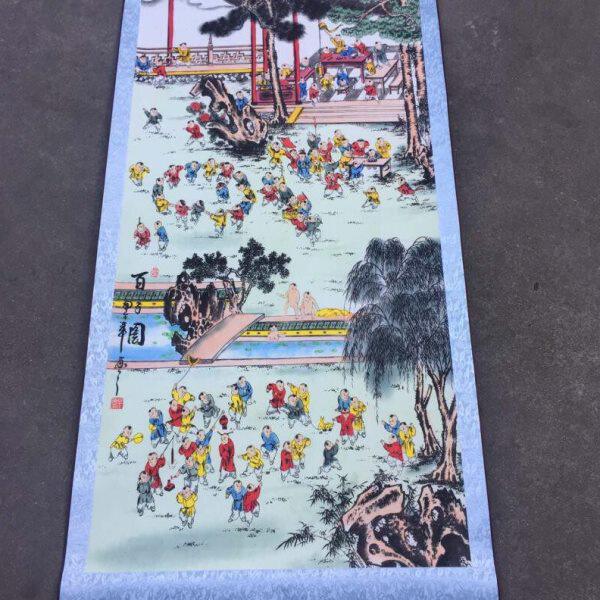 国画中堂画百子图多子多福百子千孙山水花鸟人物客厅玄关装饰挂画