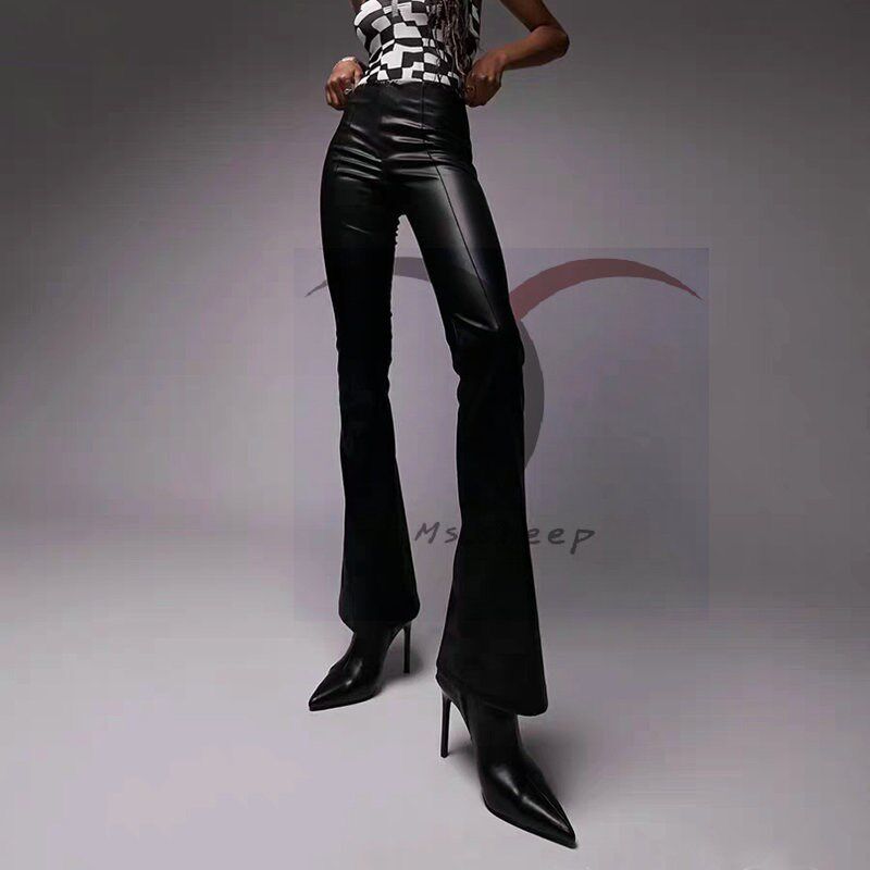 特价厂价促销进口小羊弹力真皮百搭显瘦大长腿修身微喇叭长裤多色