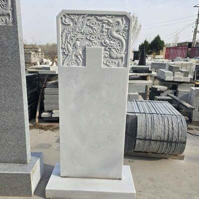 汉白玉墓碑石雕新中式农村土葬花岗岩立式蛟龙碑双人家族