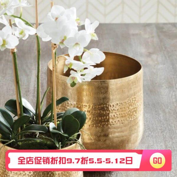 现 纽约下城公园进口安娜柏林金色波光粼粼手工锻打质感装饰花盆
