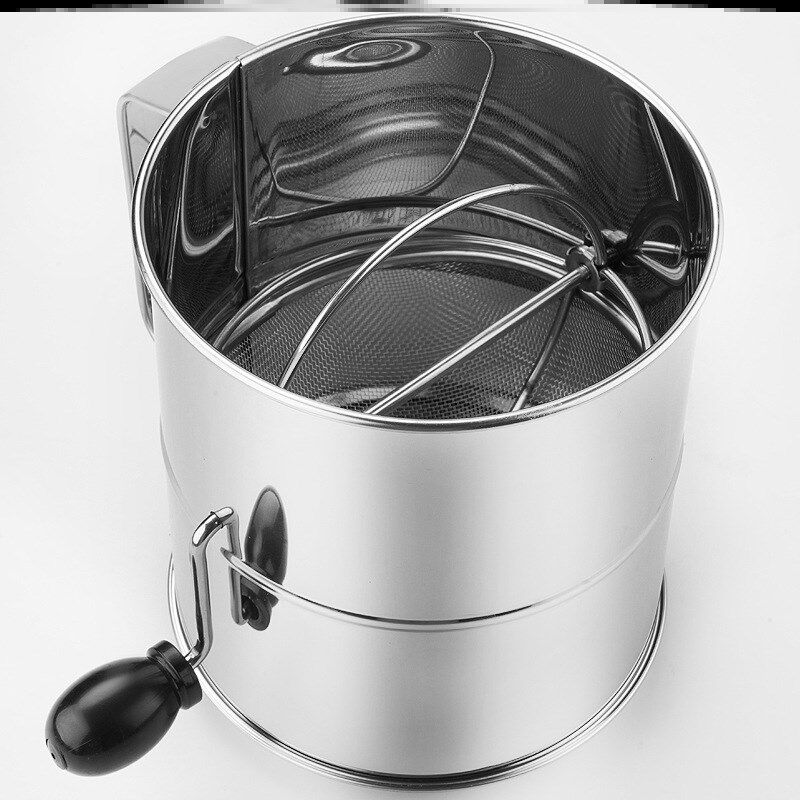 不锈钢手摇粉筛大号8杯筛粉器手持面粉筛撒粉滤网筛家用烘焙工具s