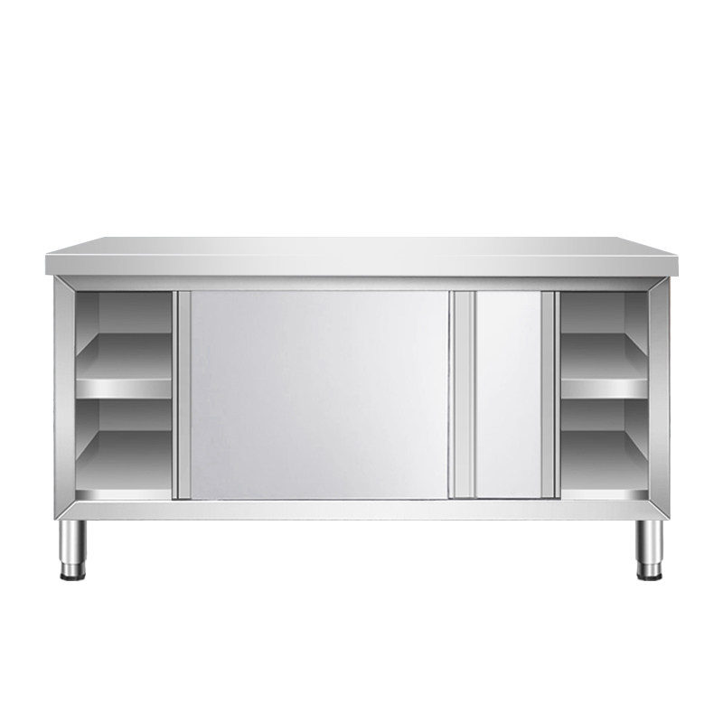 304不锈钢推拉门工作台加厚操作台饭店厨房整体焊接碗碟柜打荷台