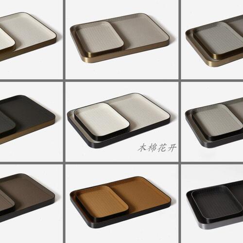 简约现代编织皮革纹圆角托盘样板间创意装饰托盘客厅茶几收纳托盘