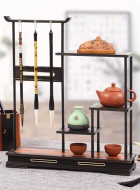 紫光檀多宝格文房笔挂毛笔架书房用样板房软装会所办公室用中式