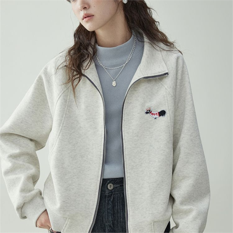 「北岛AMUU原创」韩系小狗刺绣双拉链外套卫衣女春秋宽松长袖上衣