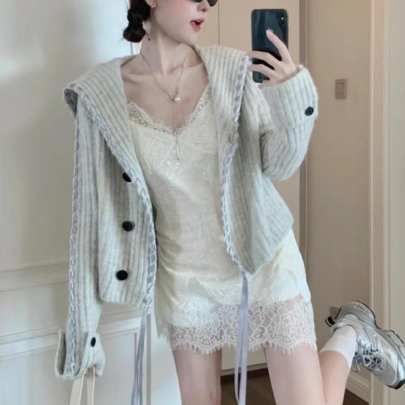 Forever 21甜美粉色大翻领针织开衫女巨好看丝带宽松毛衣长袖外套
