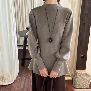 AWMUMU韩系绝美紫色半高领毛衣女辣妹风收腰气质上衣女内搭针织衫