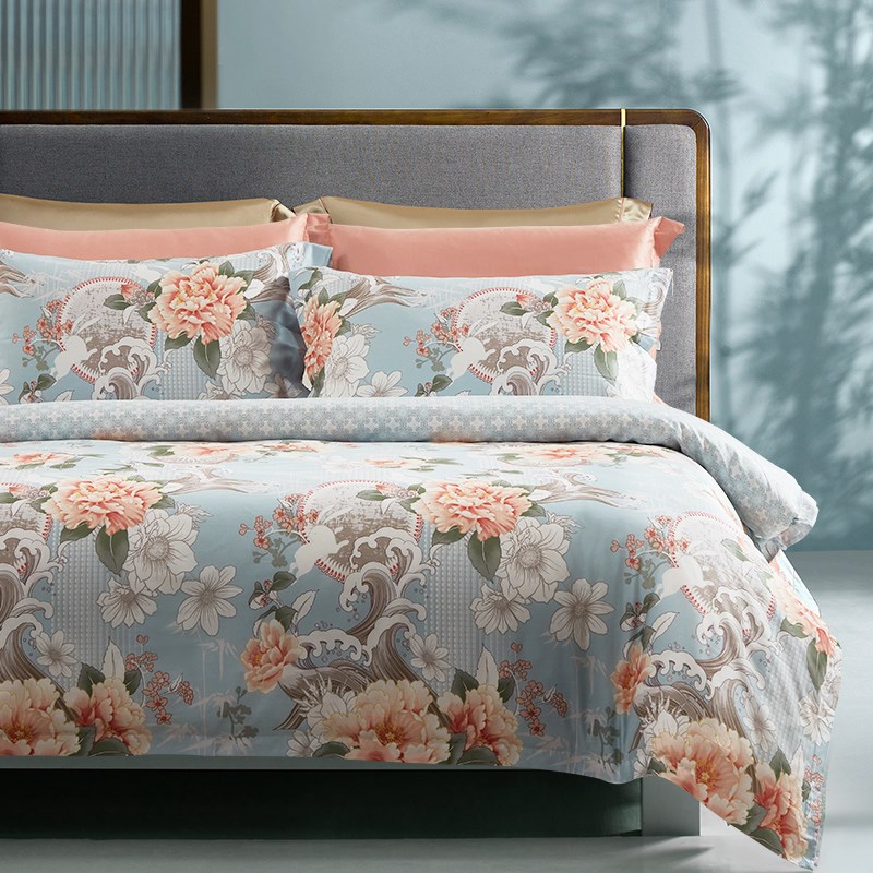 富安娜家纺60支长绒棉四件套100全棉床单被套印花床上用品